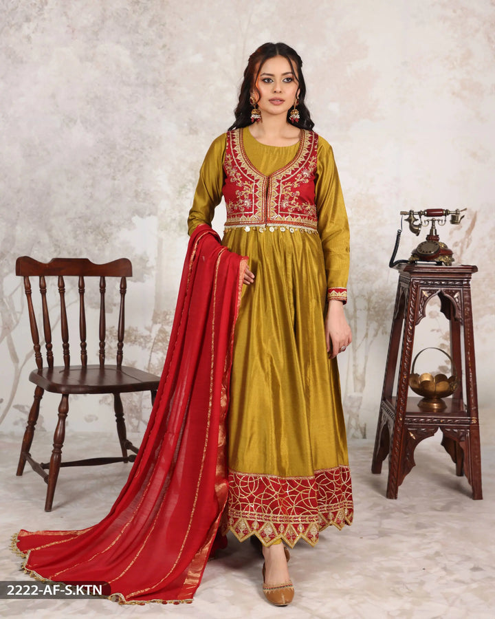 3 Piece Embroidered Frock | 2222-AF-S.KTN - Sha Posh Textile