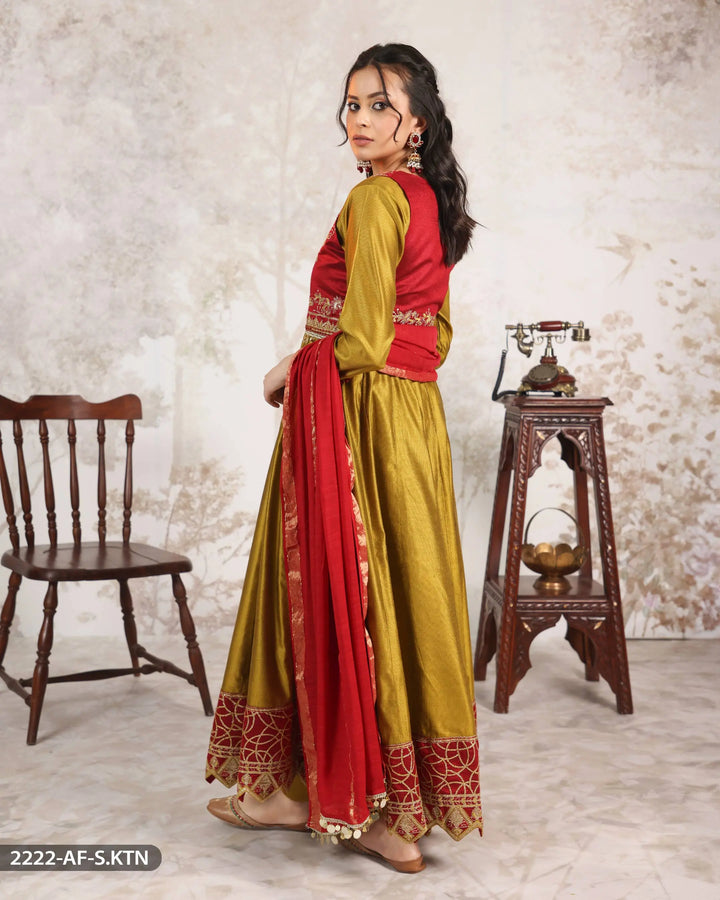 3 Piece Embroidered Frock | 2222-AF-S.KTN - Sha Posh Textile