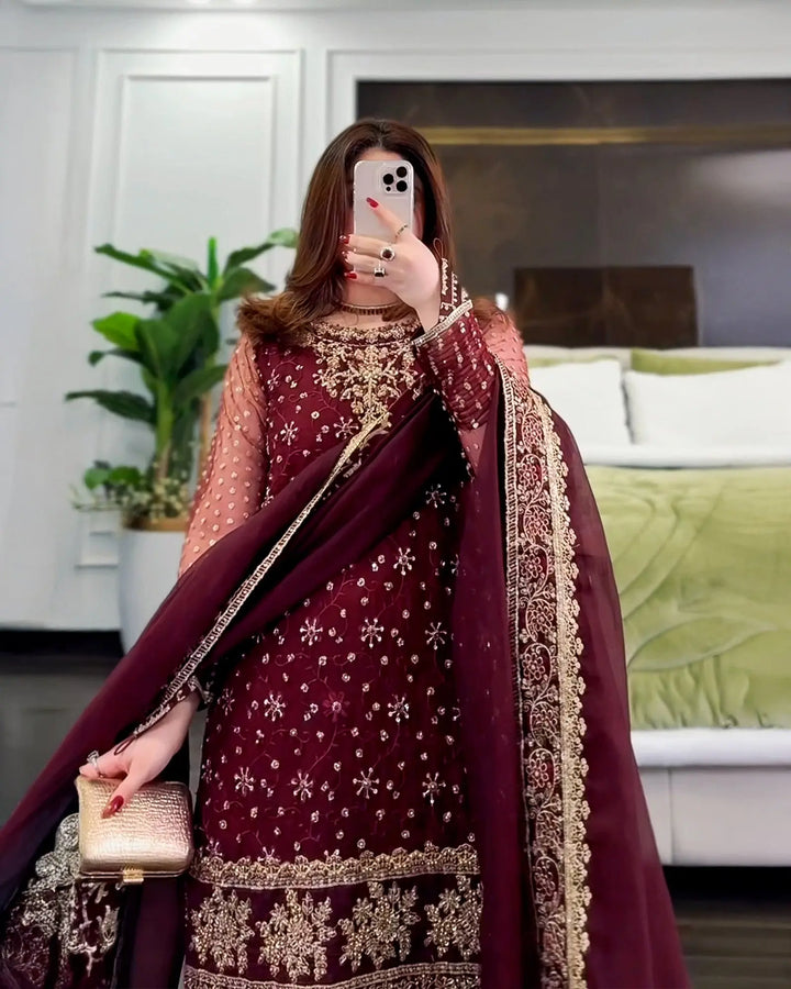 3 Piece Organza Suit Stitched | 419-AR-ORZ - Sha Posh Textile