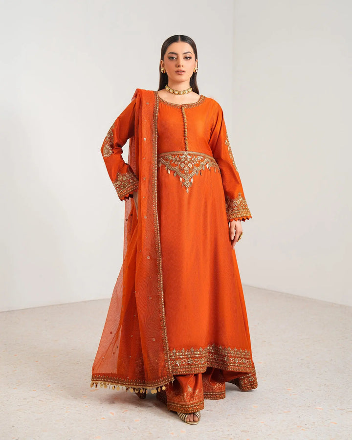 3-Piece Ready-to-Wear Chambray Katan Frock | 2270-AF-S.KTN Sha Posh Textile