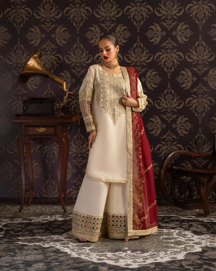 3-Piece Ready-to-Wear Chambray Katan Suit | 2255-AF-S.KTN - Sha Posh Textile