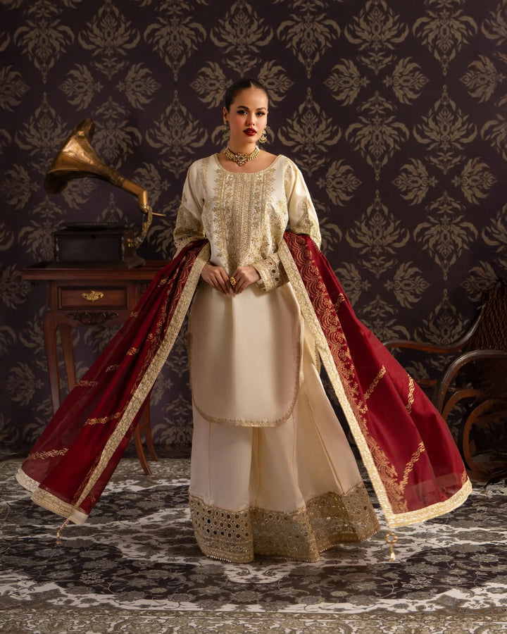 3-Piece Ready-to-Wear Chambray Katan Suit | 2255-AF-S.KTN - Sha Posh Textile