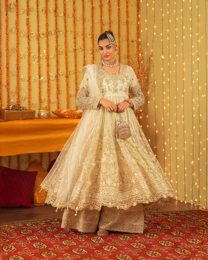 3-Piece Ready-to-Wear Net Frock | 9720-IG-NT - Sha Posh Textile