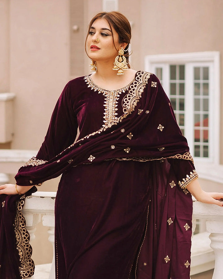 3 Piece Velvet Suit Stitched | 1130-ST-VLT - Sha Posh Textile