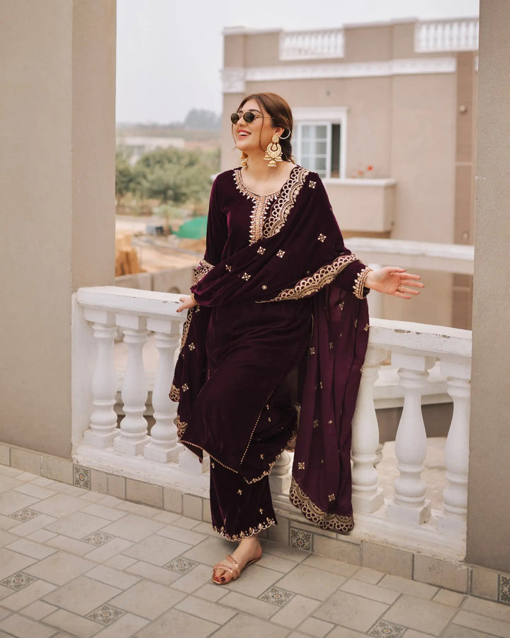 3 Piece Velvet Suit Stitched | 1130-ST-VLT - Sha Posh Textile