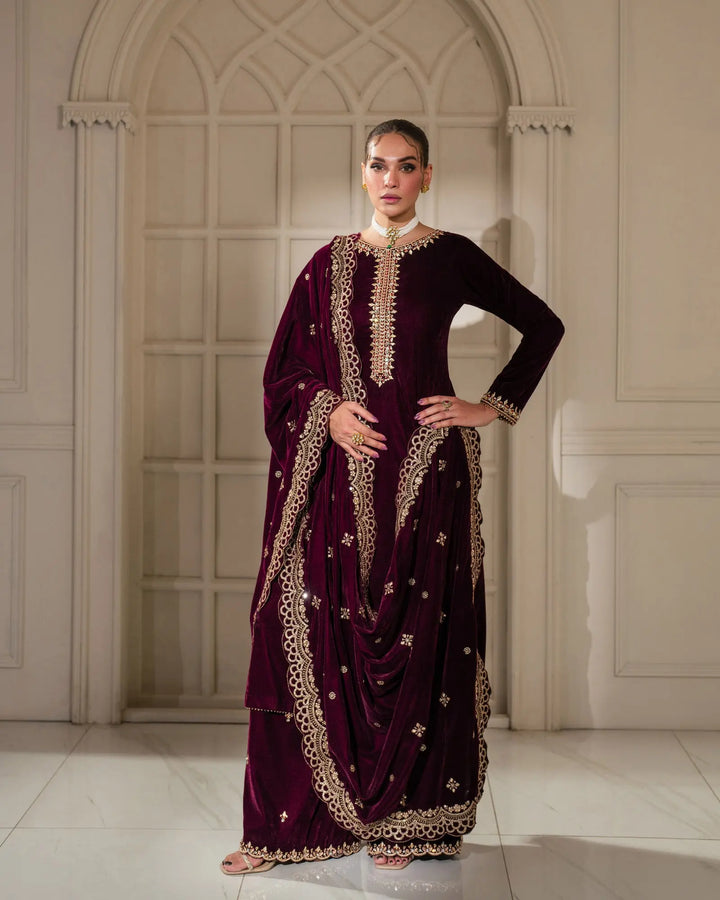 3 Piece Velvet Suit Stitched | 1130-ST-VLT - Sha Posh Textile