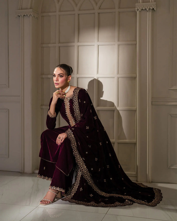 3 Piece Velvet Suit Stitched | 1130-ST-VLT - Sha Posh Textile