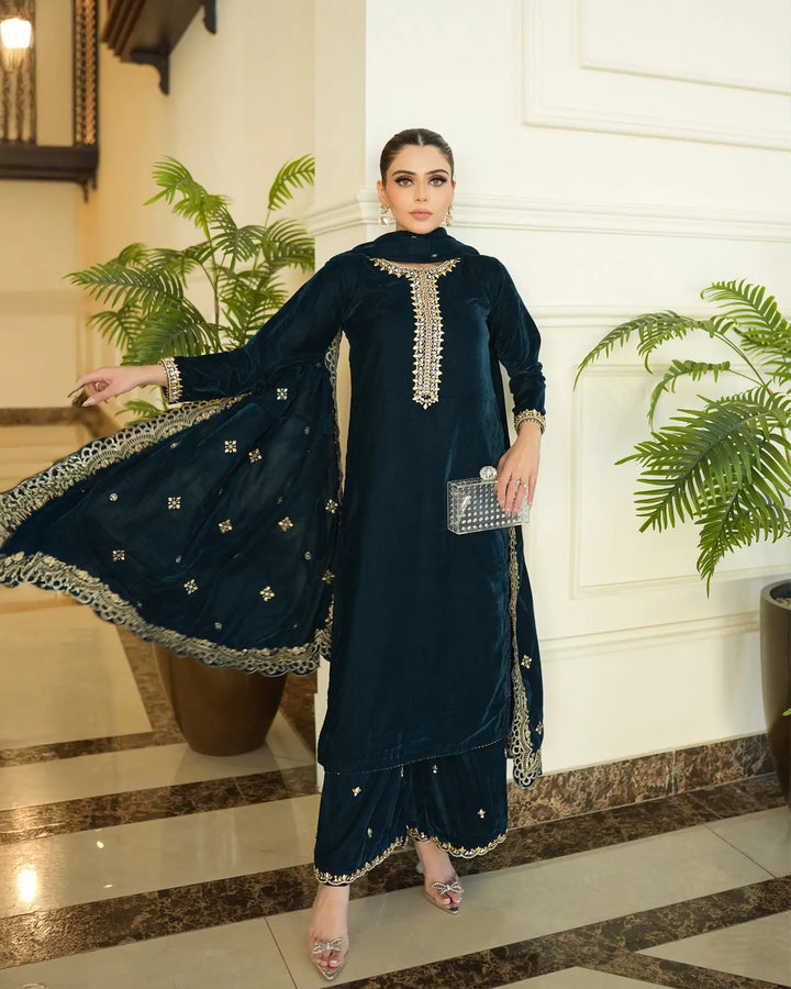 3 Piece Velvet Suit Stitched | 1130-ST-VLT - Sha Posh Textile