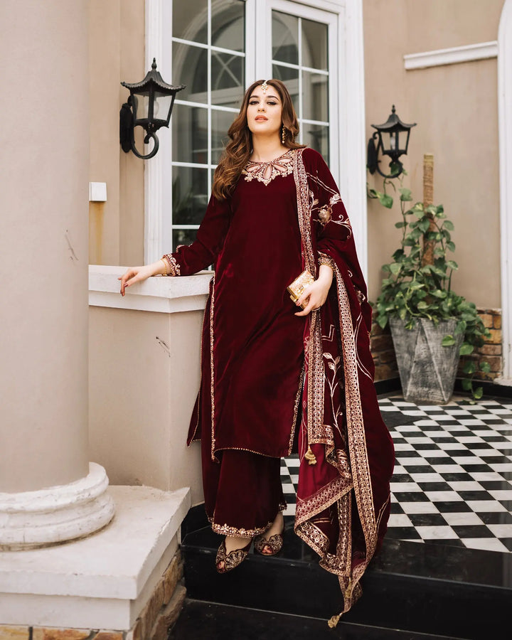 3 Piece Velvet Suit Stitched | 1131-ST-VLT - Sha Posh Textile