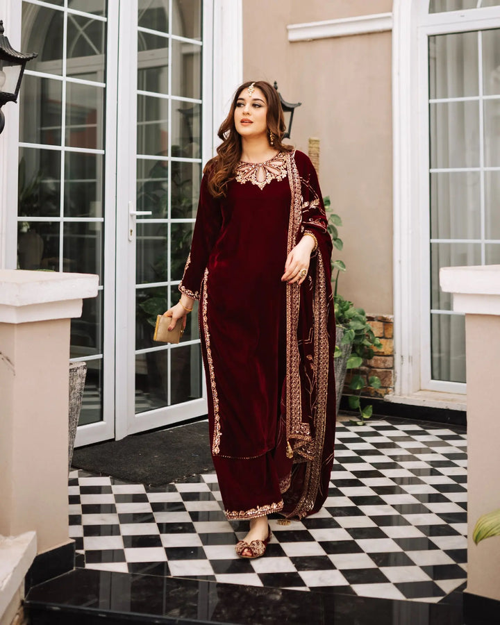 3 Piece Velvet Suit Stitched | 1131-ST-VLT - Sha Posh Textile