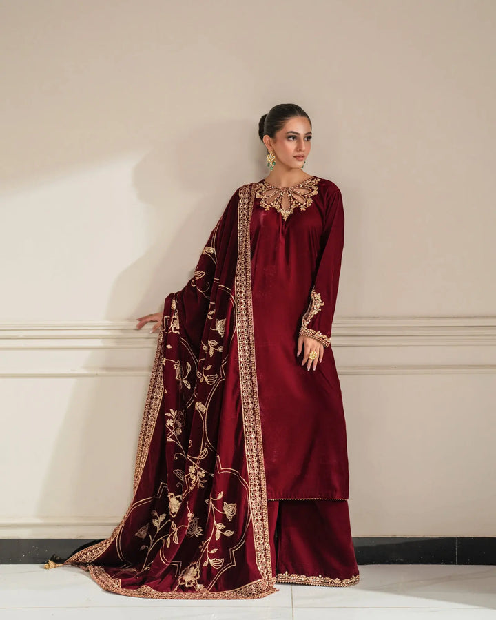 3 Piece Velvet Suit Stitched | 1131-ST-VLT - Sha Posh Textile