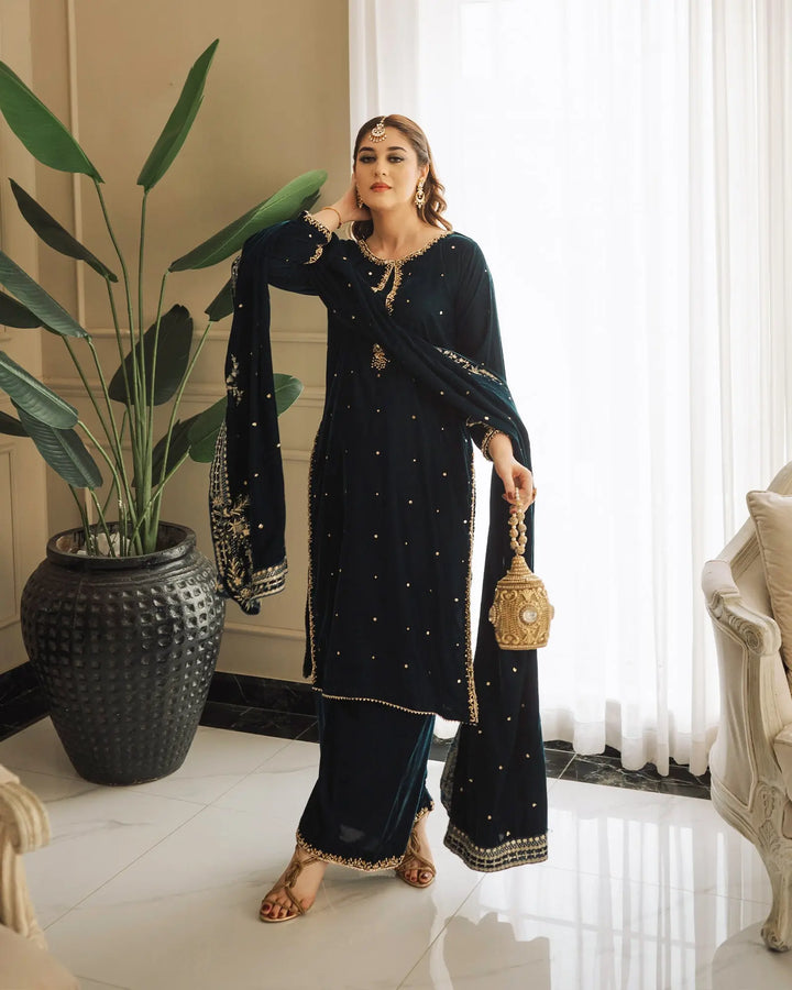 3 Piece Velvet Suit Stitched | 1129-ST-VLT - Sha Posh Textile