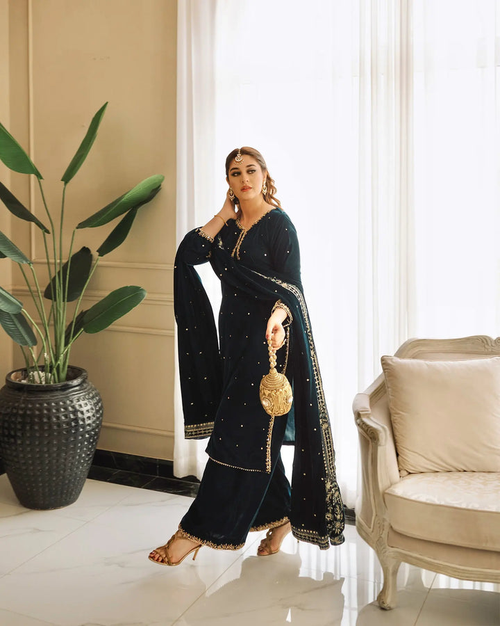 3 Piece Velvet Suit Stitched | 1129-ST-VLT - Sha Posh Textile