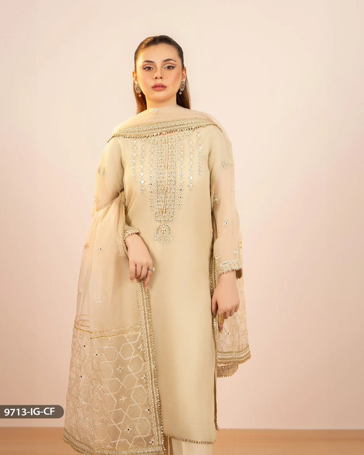 3 Piece Embroidered Chiffon | 9713-IG-CF - Sha Posh Textile