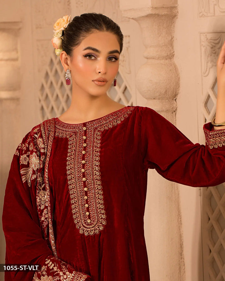 Stitched 3 Piece Velvet Frock | 1055-ST-VLT ShaPosh Textile