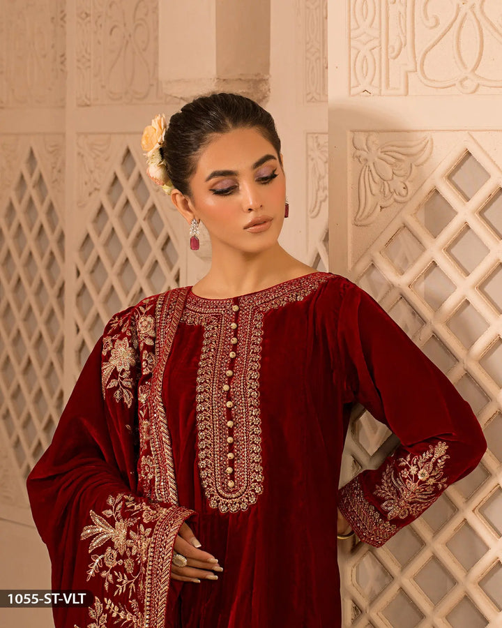 Stitched 3 Piece Velvet Frock | 1055-ST-VLT ShaPosh Textile