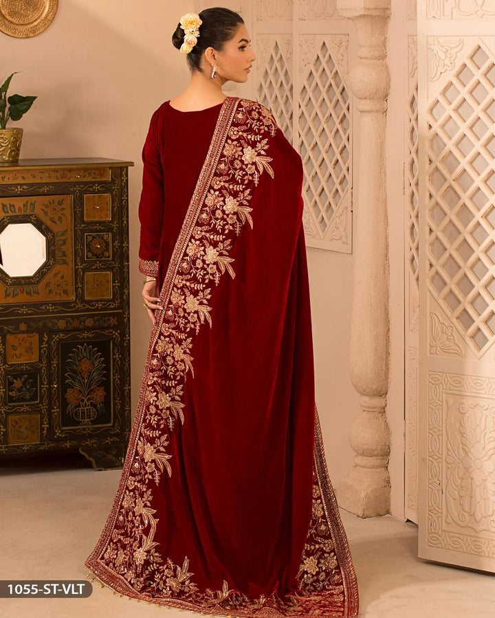 Stitched 3 Piece Velvet Frock | 1055-ST-VLT ShaPosh Textile