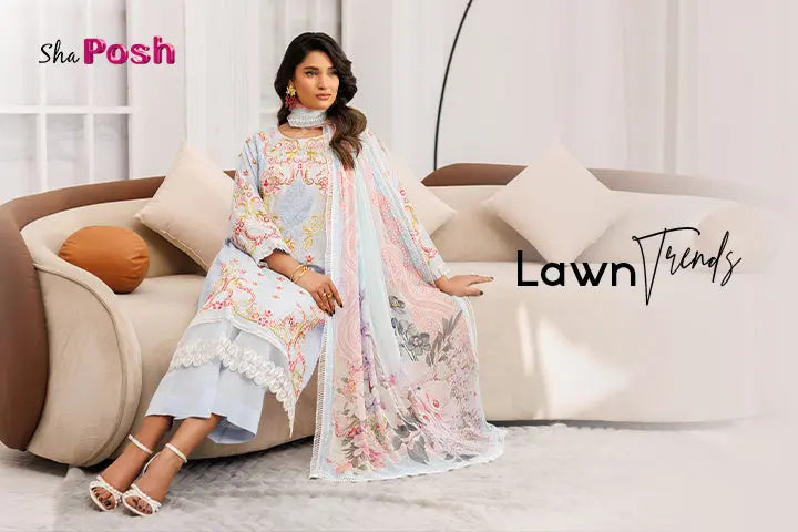 Pakistani woman in trendy summer lawn suit 2026
