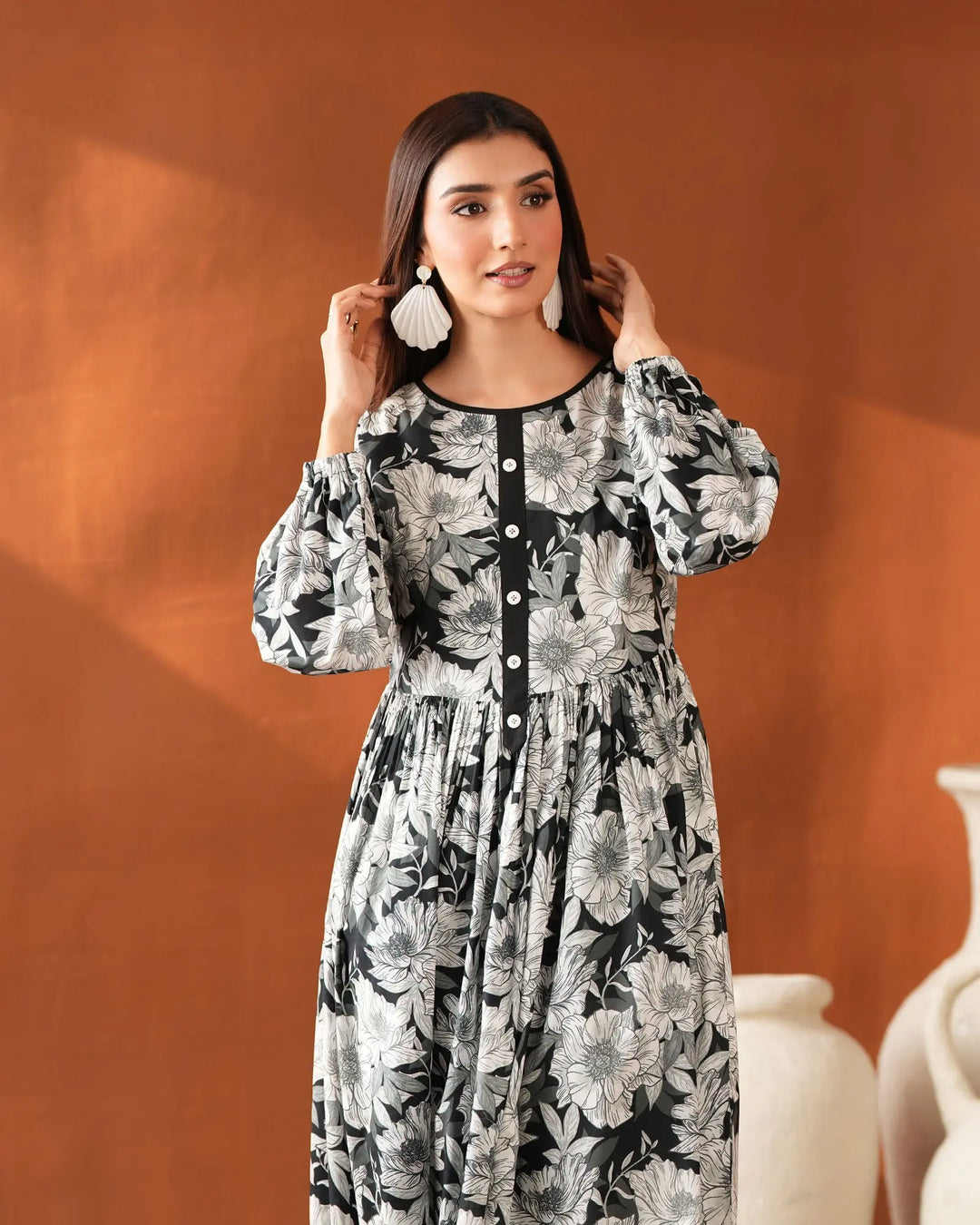 1-Piece Ready-to-Wear Lawn Maxi | 17398-IG-LWN - Sha Posh Textile