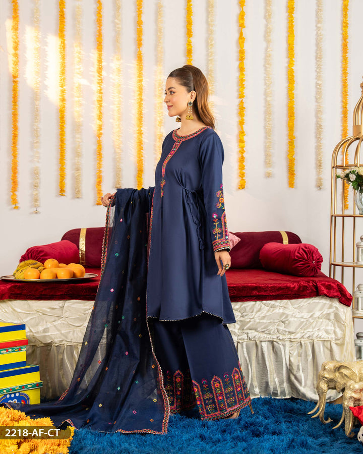 3 Piece Cotton Satin Embroidered Suit | 2218-AF-CT.ST - Sha Posh Textile