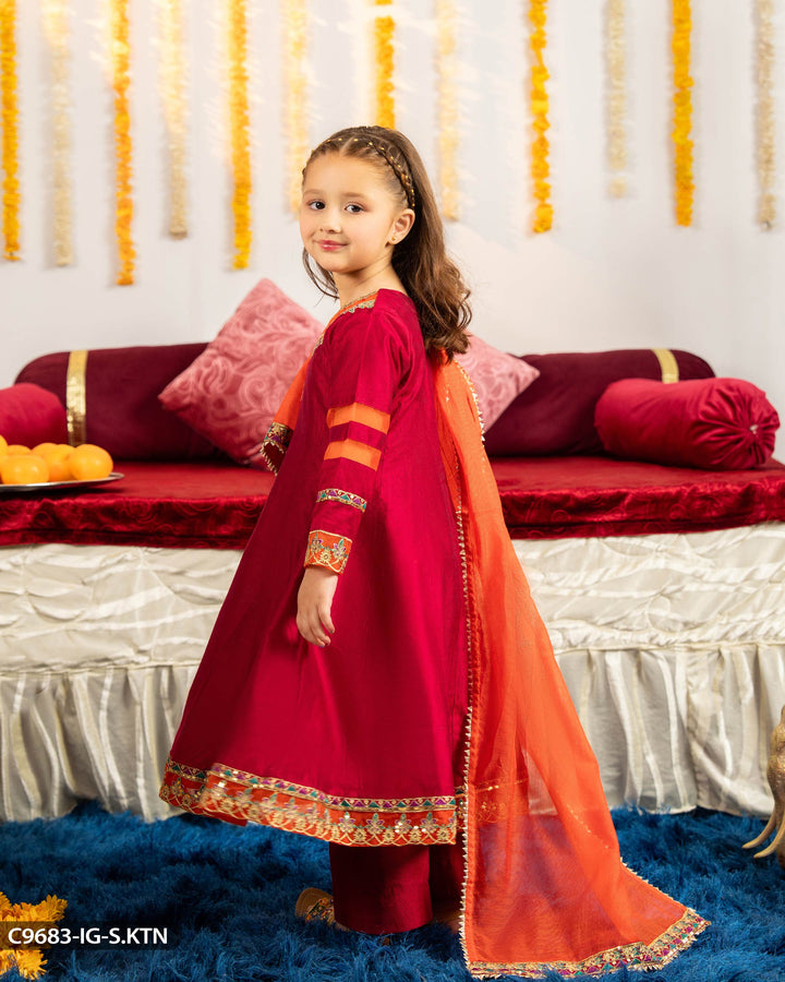 Kids 3 Piece Chambray Katan Frock | 9683-IG-S.KTN - Sha Posh Textile