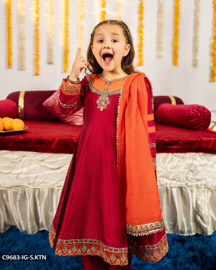 Kids 3 Piece Chambray Katan Frock | 9683-IG-S.KTN - Sha Posh Textile