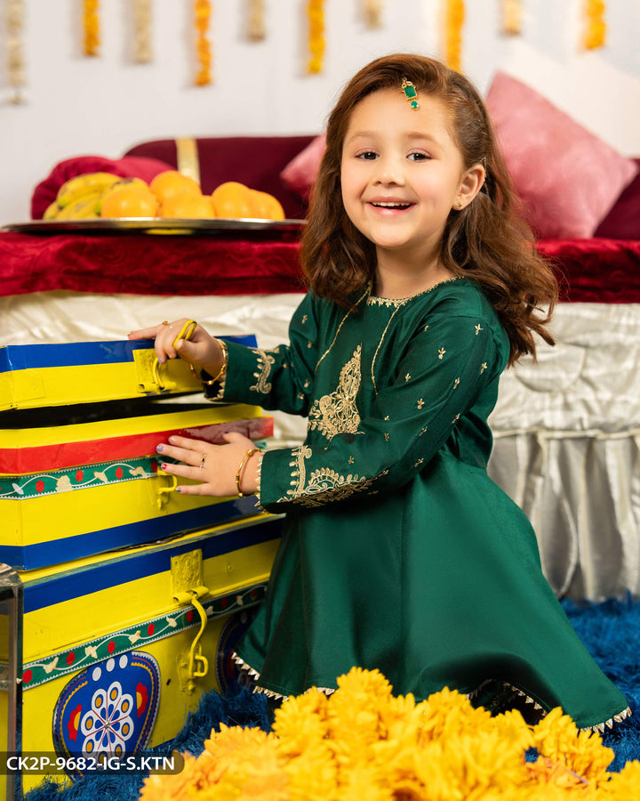 Kids Embroidered Chambray Katan Suit | 9682-IG-S.KTN - Sha Posh Textile