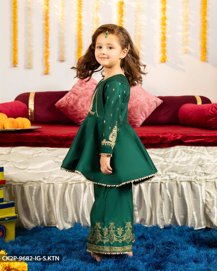 Kids Embroidered Chambray Katan Suit | 9682-IG-S.KTN - Sha Posh Textile