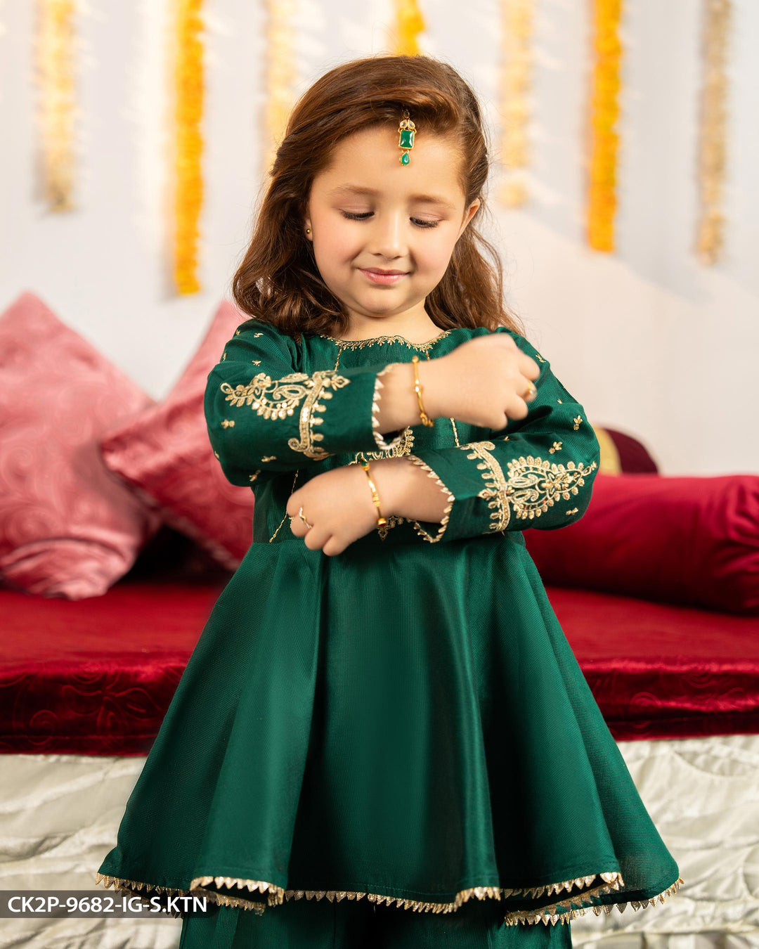 Kids Embroidered Chambray Katan Suit | 9682-IG-S.KTN - Sha Posh Textile