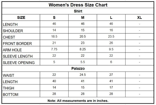 Organza 3 PC | 1122 size chart