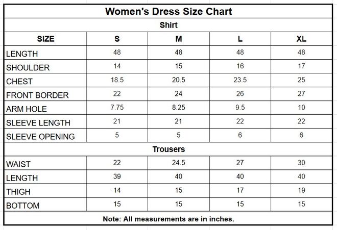 Imported Silk 3PC | 1171 size chart