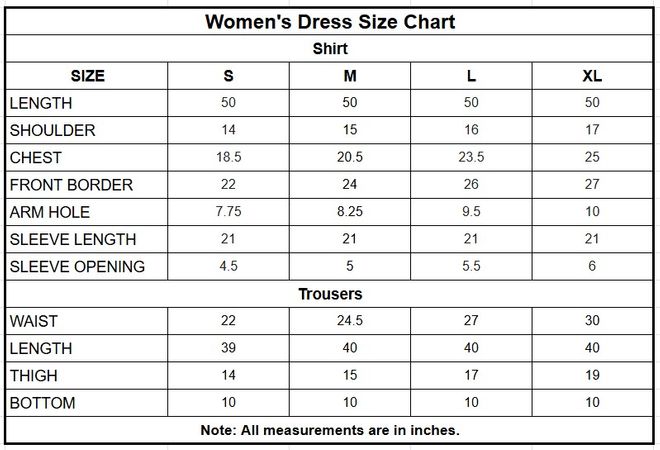 Chiffon 4PC | 1178 size chart