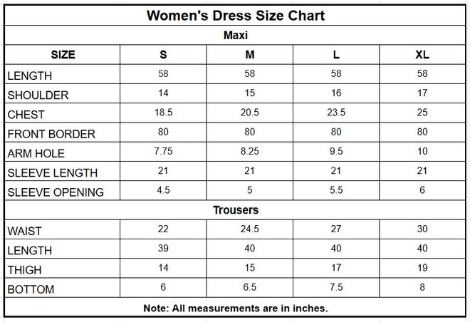 Plain Paper Katan Maxi | 1182 size chart