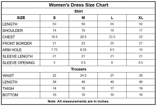 Chiffon 3PC | 1186 size chart