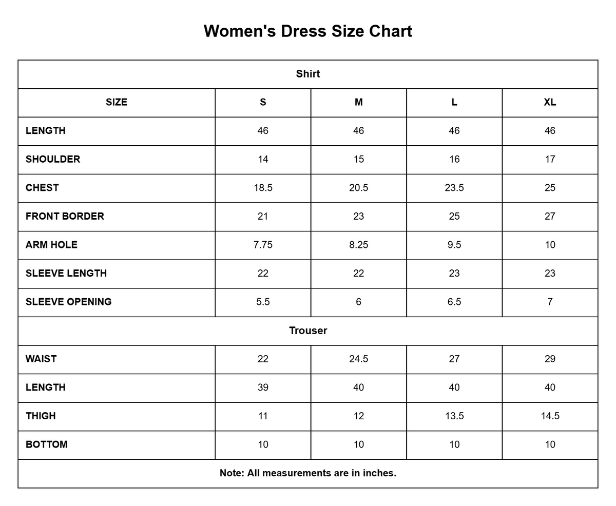 Women 3 Pcs Korean Raw Silk | 1204 size chart