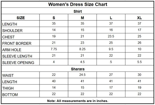 Imported Silk 3PC | 1205 size chart
