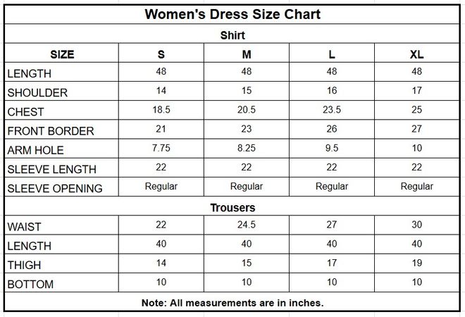 Embroidered Cambric Cotton 3 Piece Stitched Suit for Women size chart