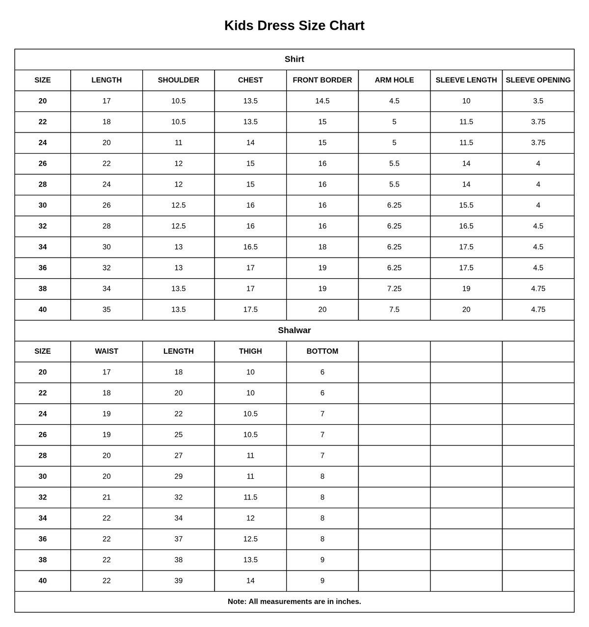 Kids Korean Raw Silk 3 Pcs | 1222 size chart