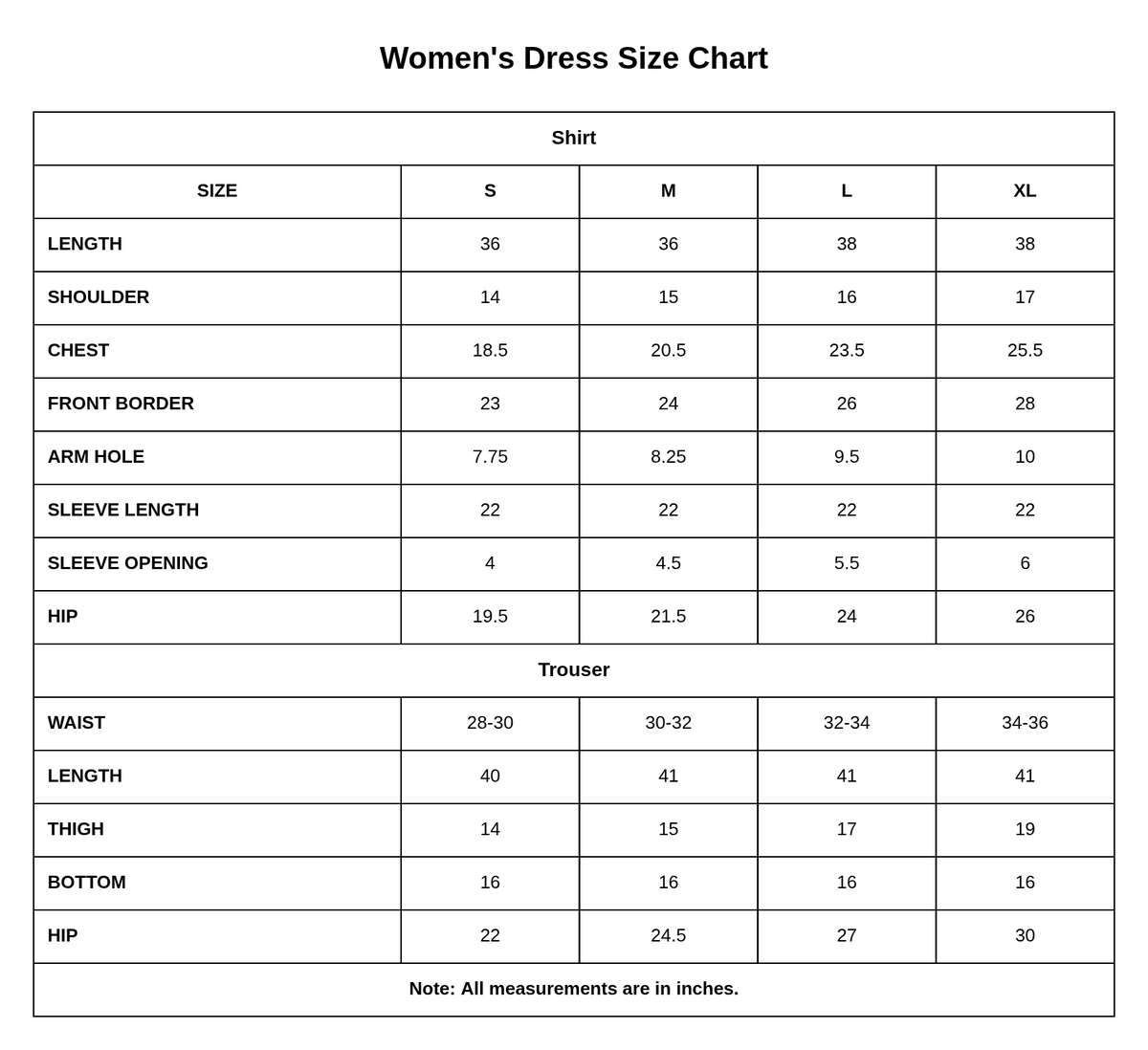 1251 size chart