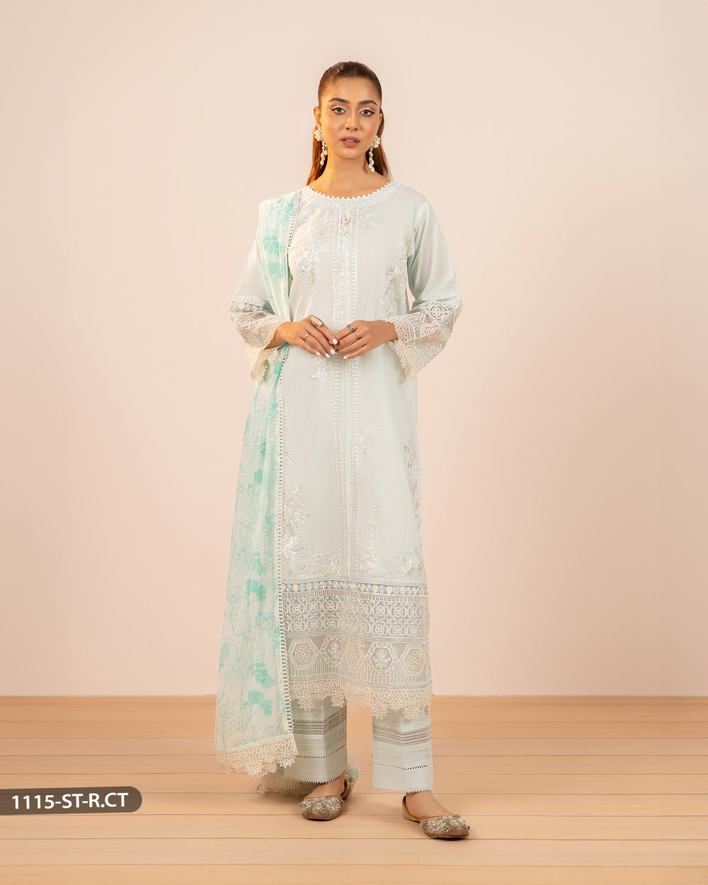 3 Piece Embroidered Cotton Suit | 1115-ST-R.CT - Sha Posh Textile