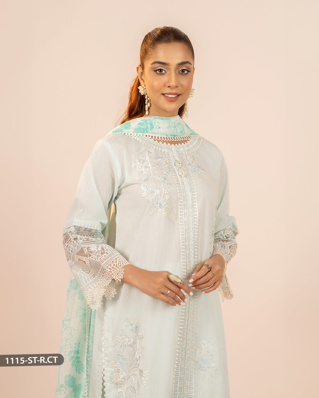 3 Piece Embroidered Cotton Suit | 1115-ST-R.CT - Sha Posh Textile