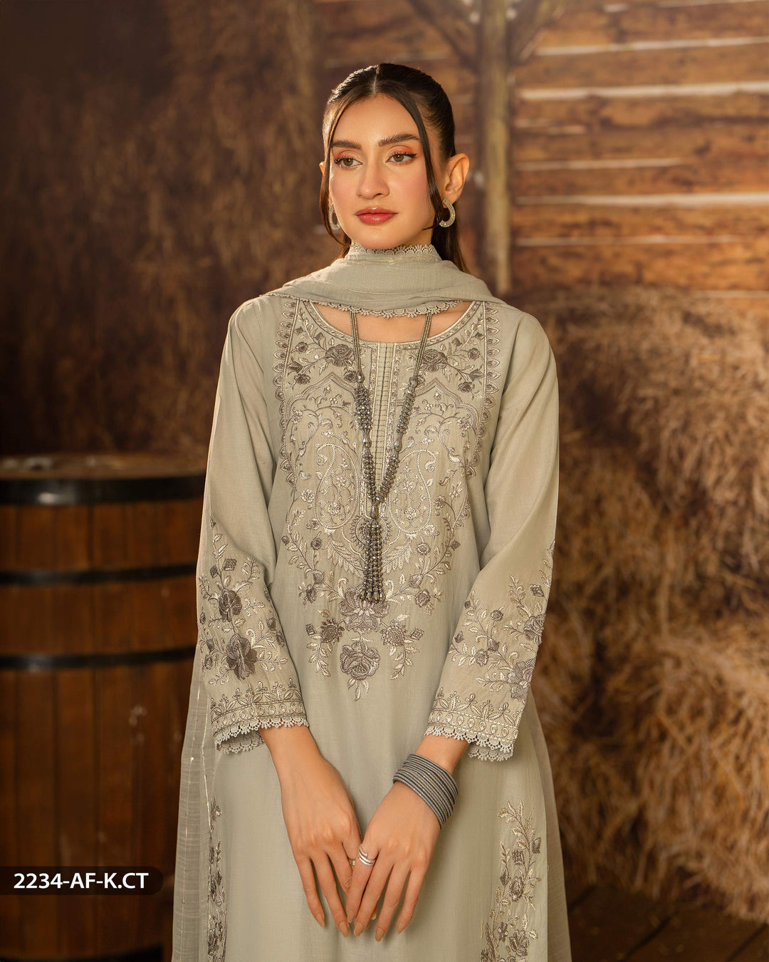 3 Piece Cambric Cotton Suit | 2234-AF-K.CT - Sha Posh Textile