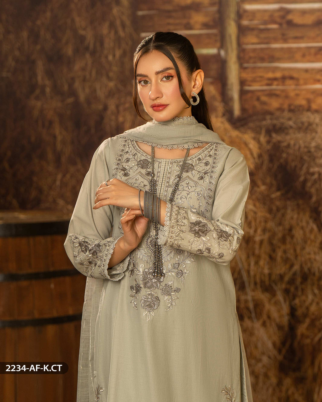 3 Piece Cambric Cotton Suit | 2234-AF-K.CT - Sha Posh Textile