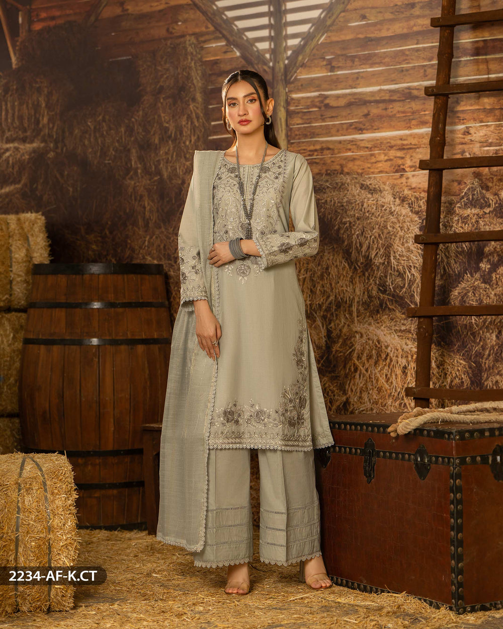 3 Piece Cambric Cotton Suit | 2234-AF-K.CT - Sha Posh Textile