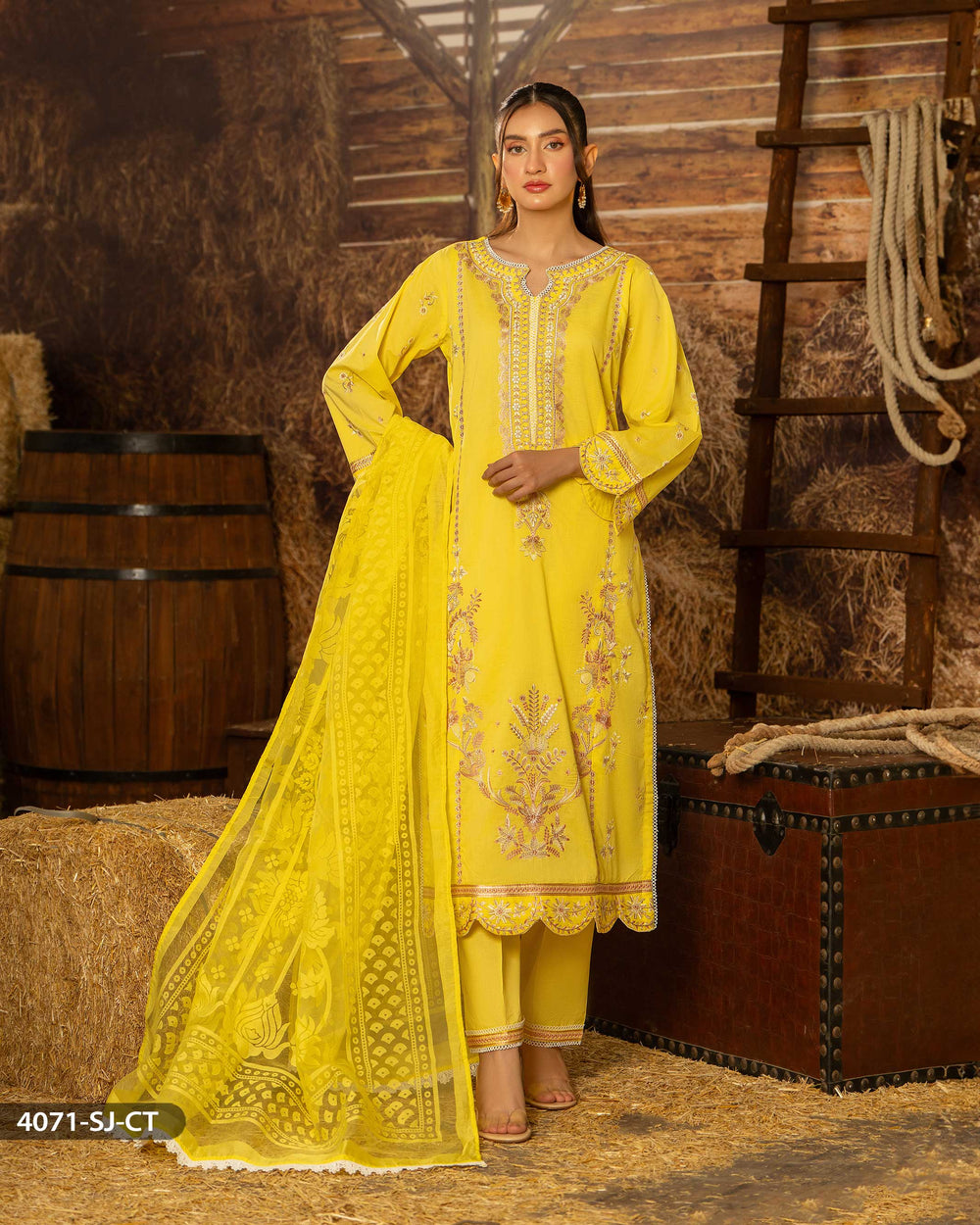 3 Piece Cambric Cotton Suit | 4071-SJ-K.CT - Sha Posh Textile