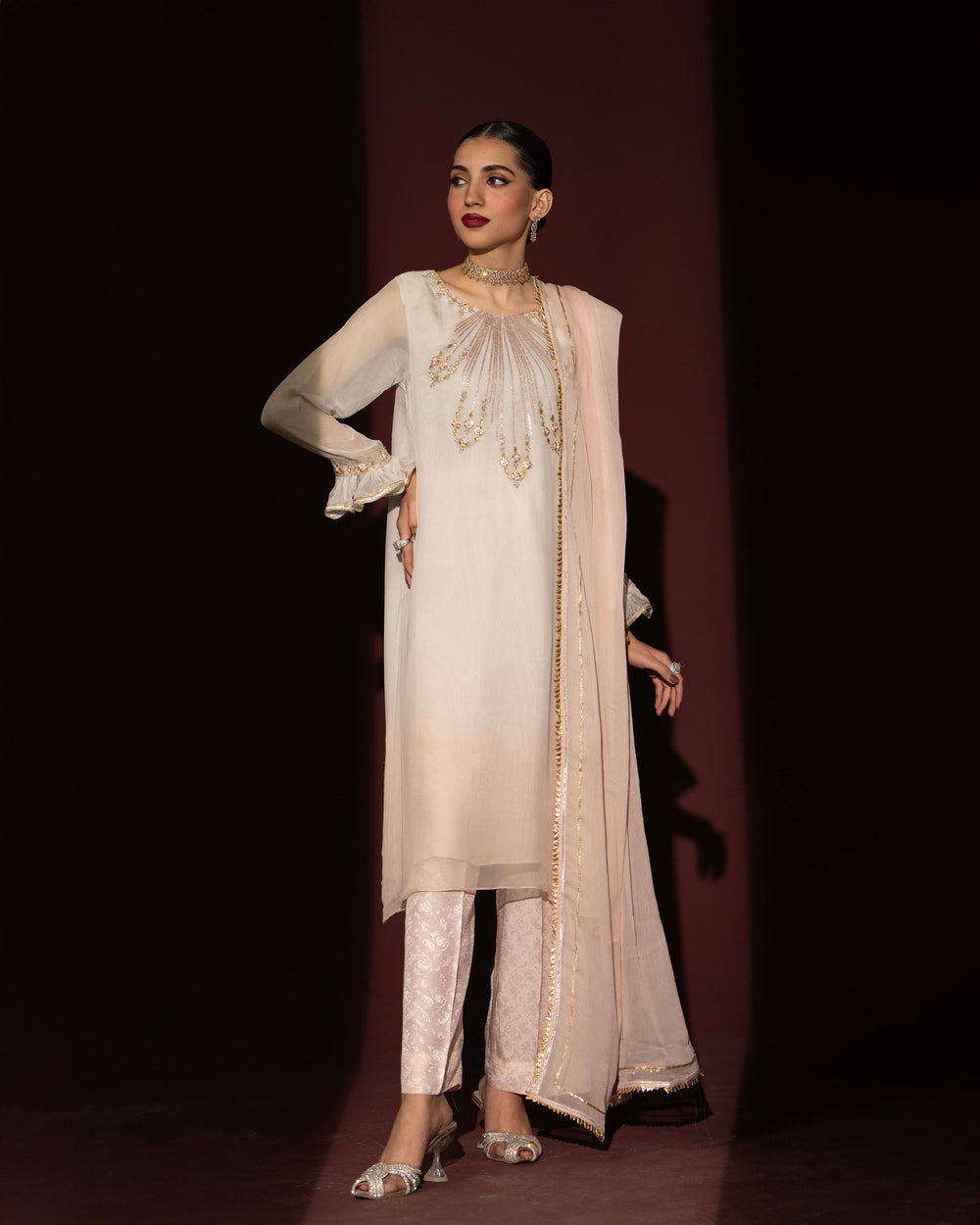 3 Piece Chiffon Suit | 9643-IG-CF - Sha Posh Textile