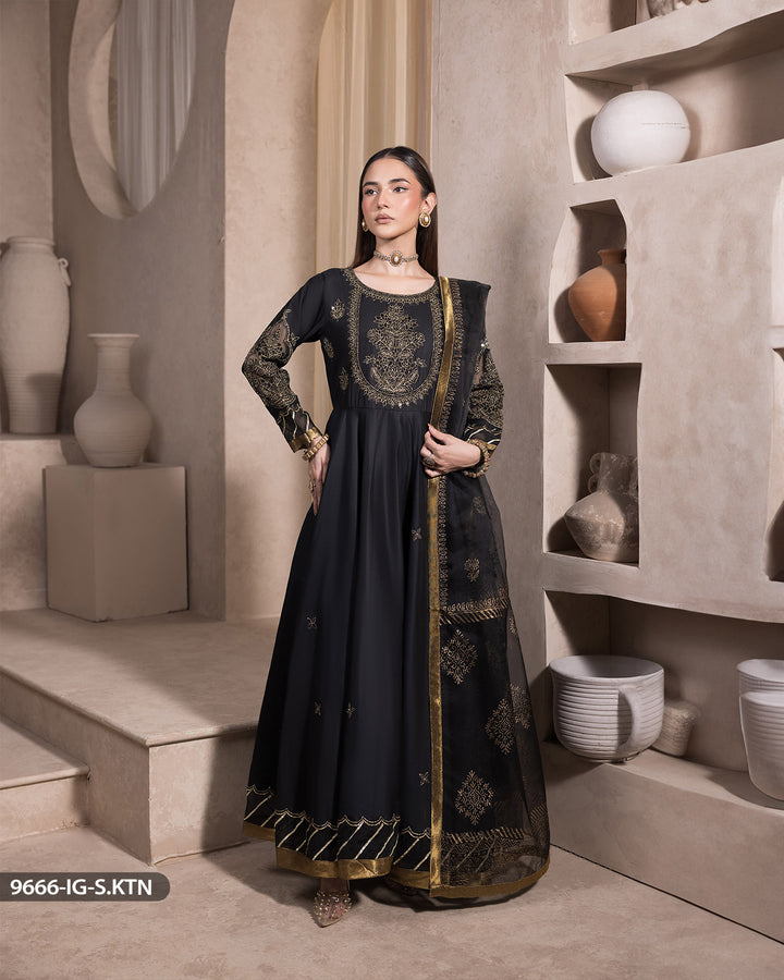 3 PEICE EMBRIODERED MAXI | 9666-IG-S.KTN - Sha Posh Textile