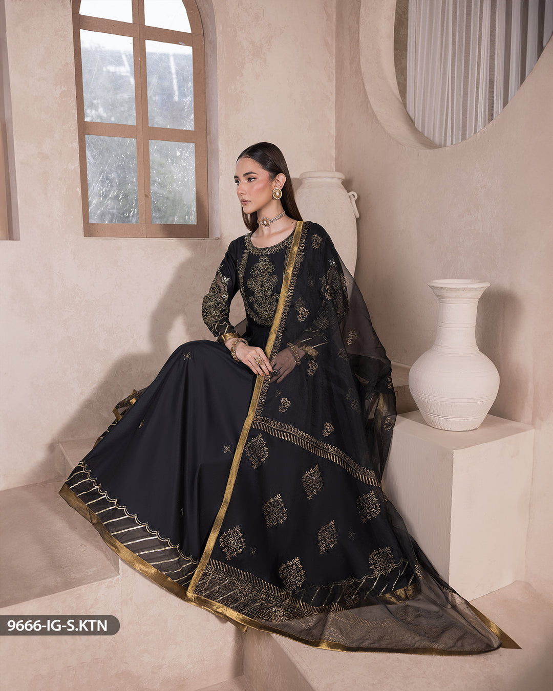 3 PEICE EMBRIODERED MAXI | 9666-IG-S.KTN - Sha Posh Textile