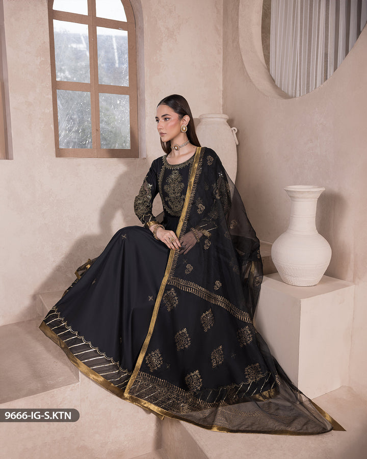 3 PEICE EMBRIODERED MAXI | 9666-IG-S.KTN - Sha Posh Textile