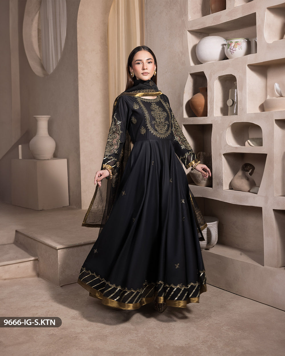 3 PEICE EMBRIODERED MAXI | 9666-IG-S.KTN - Sha Posh Textile